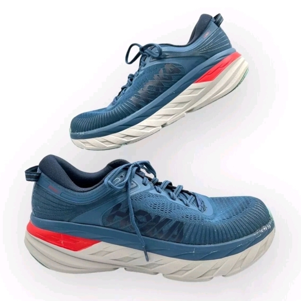 Hoka One One Bondi 7 Running Shoes Sneakers Mens Size 12(US) Blue Gray Athletic